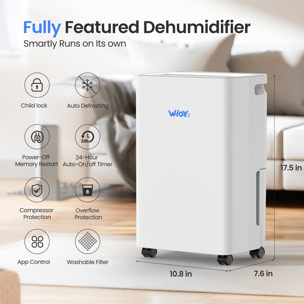 WHOY Dehumidifier for Home & Basement, 30-Pint, 2000 Sq. Ft. 1.6L Water Tank