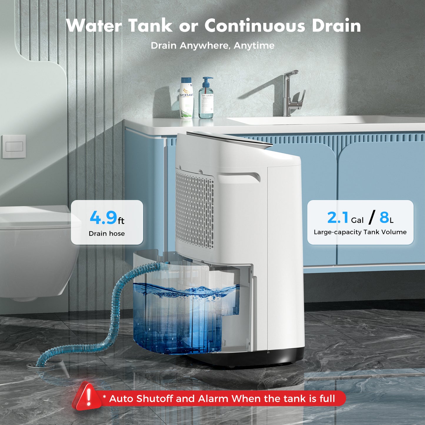 WHOY Dehumidifier for Home, 50-Pint, 4500 Sq. Ft. Basement & Large Rooms, 8L Water Tank with Drain Hose, App-Controlled Smart Humidity Control, Quiet, Auto Shutoff, Ideal for Bedrooms, and Bathrooms