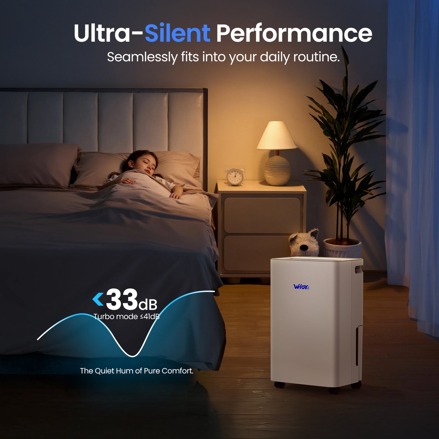 WHOY Dehumidifier for Home & Basement, 30-Pint, 2000 Sq. Ft. 1.6L Water Tank, Powerful Moisture Removal and Humidity Control, App-Controlled, Smart Humidity Control, Ideal for Bedrooms, Living Room