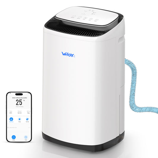 WHOY Dehumidifier for Home, 50-Pint, 4500 Sq. Ft. Basement & Large Rooms, 8L Water Tank with Drain Hose, App-Controlled Smart Humidity Control, Quiet, Auto Shutoff, Ideal for Bedrooms, and Bathrooms